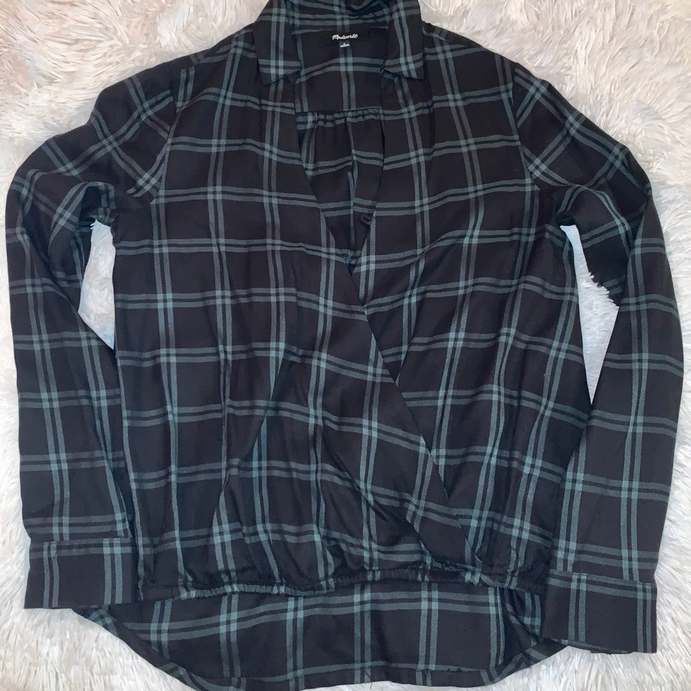 Madewell Plaid Green and Black Blouse